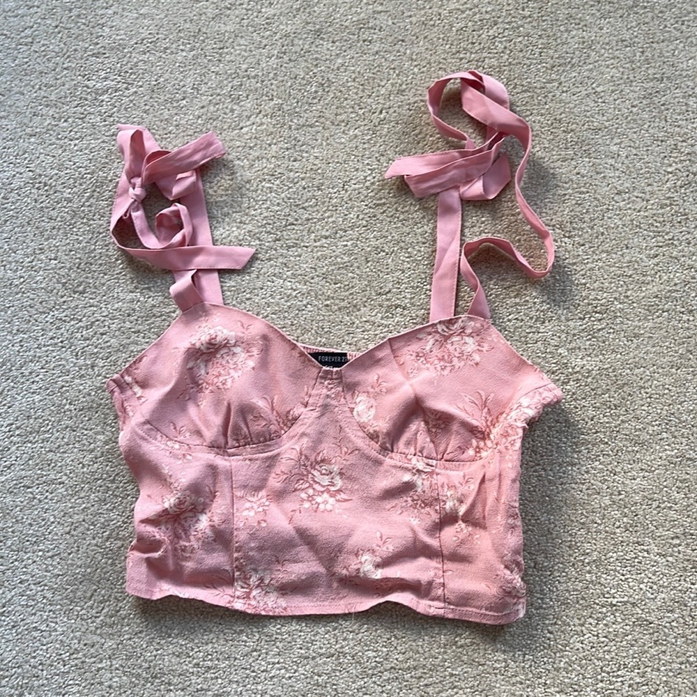 cropped tank - pink floral